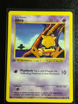 Pokemon Abra GREY STAMP ERROR 1st Edition Base Set Shadowless 43/102 - Image 1