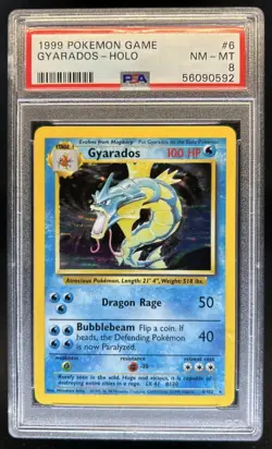 1999 Pokemon Unlimited Gyarados Rare Holo #6/102 PSA 8 - Image 1