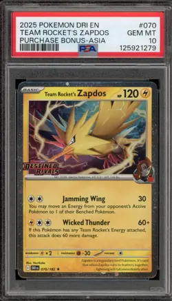 Pokemon Team Rocket's Zapdos Destined Rivals Purch. Bonus Asia Promo #070 PSA 10 - Image 1
