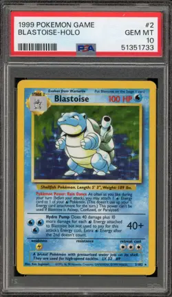 Pokemon Blastoise Base Set Unlimited Holo Rare #2 PSA 10 Gem Mint - Image 1