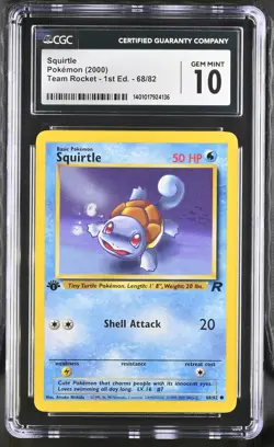 Squirtle 1st Edition 68/82 Team Rocket 2000 Pokemon CGC 10 - Image 1