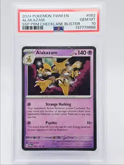 ALAKAZAM 2024 POKEMON TWM SSP RARE CHECKLANE BLISTER C 082/167 PSA 10 Q5677 - Image 1