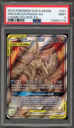 Pokemon Arceus & Dialga & Palkia GX Cosmic Eclipse Full Alt Art #221 PSA 9 - Image 1