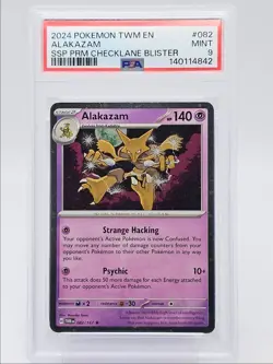 ALAKAZAM 2024 POKEMON TWM SSP RARE CHECKLANE BLISTER B 082/167 PSA 9 Q5677 - Image 1