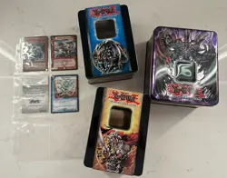 Vintage Yu-Gi-Oh! Lot - 3 Tins, 3 cards & a Zone Sheet (all early 2000s) - Image 1