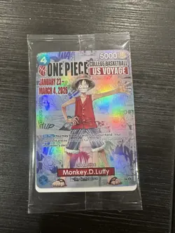 Monkey.D.Luffy US Voyage Promo Holo P-055 College Basktball Bandai One Piece. - Image 1