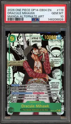 One Piece CCG Dracule Mihawk Manga Alternate Art OP14-119 PSA 10 Gem Mint - Image 1