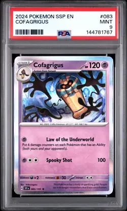2024 POKEMON SSP EN-SURGING SPARKS #083 COFAGRIGUS PSA 9 - Image 1