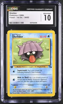 CGC GEM MINT 10 Pokemon Shellder 54/62 1999 Fossil 1st Edition - Image 1