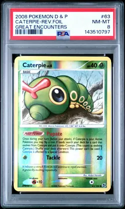 2008 POKEMON DIAMOND & PEARL GREAT ENCOUNTERS #63 CATERPIE-REVERSE FOIL PSA 8 - Image 1