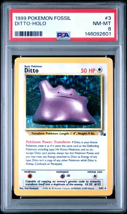 1999 POKEMON FOSSIL #3 DITTO-HOLO PSA 8 - Image 1