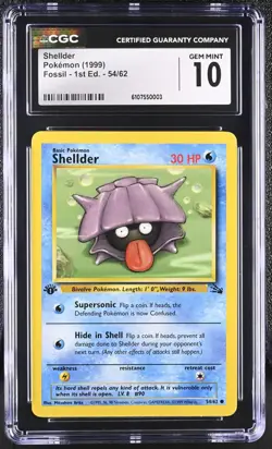 CGC GEM MINT 10 Pokemon Shellder 54/62 1999 Fossil 1st Edition - Image 1