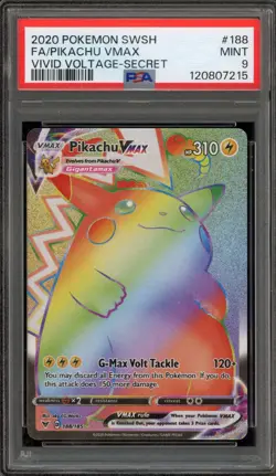 Pokemon Pikachu VMAX Vivid Voltage Secret Rare #188 PSA 9 Mint - Image 1