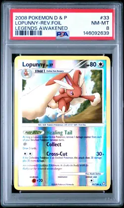 2008 POKEMON DIAMOND & PEARL LEGENDS AWAKENED #33 LOPUNNY-REVERSE FOIL PSA 8 - Image 1