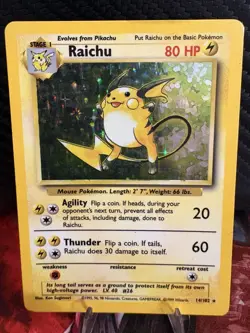 Raichu 14/102 Base Set Holo Rare Pokemon Card WOTC 1999 LP - Image 1
