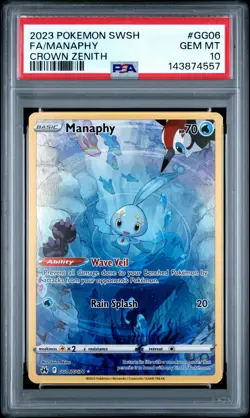 2023 POKEMON SWORD & SHIELD CROWN ZENITH #GG06 FULL ART/MANAPHY PSA 10 - Image 1