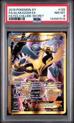2016 POKEMON XY FATES COLLIDE SECRET #125 FULL ART/ALAKAZAM EX PSA 8 - Image 1