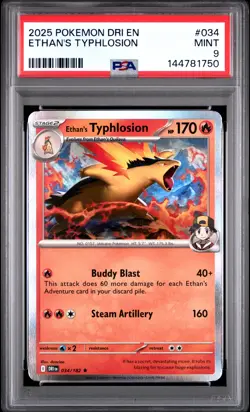 2025 POKEMON DRI EN-DESTINED RIVALS #034 ETHAN'S TYPHLOSION PSA 9 - Image 1