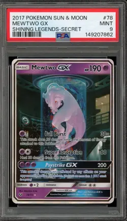 Pokemon Mewtwo GX Shining Legends Secret Rare #78 PSA 9 Mint - Image 1