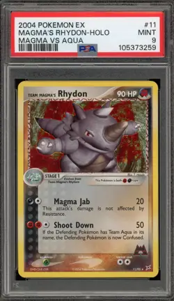 Pokemon Magma's Rhydon EX Magma Vs Aqua Holo Rare #11 PSA 9 Mint - Image 1