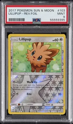 2017 POKEMON SUN & MOON #103 LILLIPUP-REVERSE FOIL PSA 9 - Image 1