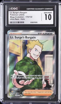 2025 POKEMON MEGA EVOLUTION ULTRA RARE HOLO LT. SURGE'S BARGAIN CGC 10 GEM MINT - Image 1