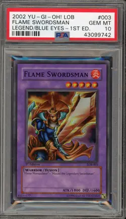 Yu-Gi-Oh! Flame Swordsman Legend of Blue Eyes 1st Ed Super Rare LOB-003 PSA 10 - Image 1