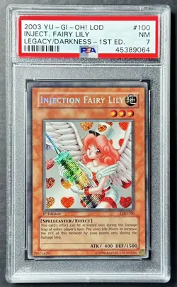 2003 Yugioh INJECTION FAIRY LILY 1st Edition LOD-100 Secret Rare PSA 7 Near Mint - Image 1