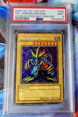 2002 LOB-000 PSA 9 MINT - Tri-Horned Dragon Secret Rare Legend of Blue-Eyes - Image 1