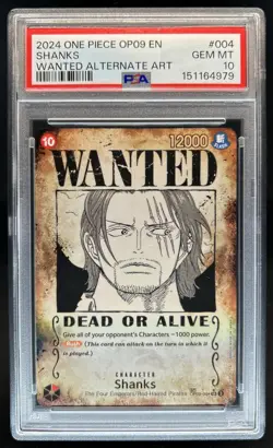 2024 One Piece Emperors New World Shanks Wanted Alt Art #OP09-004 PSA 10 - Image 1