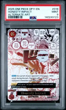 2025 ONE PIECE OP11-A FIST OF DIVINE SPEED ALTERNATE ART HONESTY IMPACT PSA 9 - Image 1