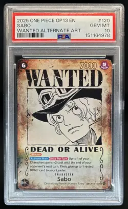 2025 One Piece Carrying On His Will Sabo Wanted Alt Art #OP13-120 PSA 10 - Image 1