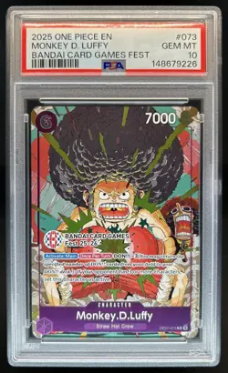 2025 One Piece Bandai Card Games Fest Monkey D Luffy #OP07-073 PSA 10 GEM MINT - Image 1