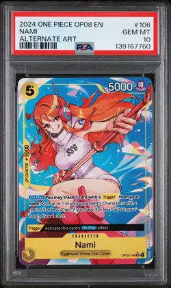2024 One Piece Nami Alternate Art SR OP08-106 PSA 10 - Image 1