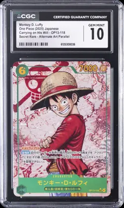 2025 ONE PIECE JPN SUPER RARE ALT ART #OP13-118 MONKEY D. LUFFY CGC 10 GEM MINT - Image 1