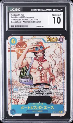 2025 ONE PIECE JPN SUPER RARE ALT ART #OP13-119 PORTGAS D. ACE CGC 10 GEM MINT - Image 1