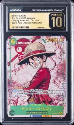 2025 ONE PIECE JPN SUPER RARE ALT ART #OP13-118 MONKEY D. LUFFY CGC 10 PRISTINE - Image 1