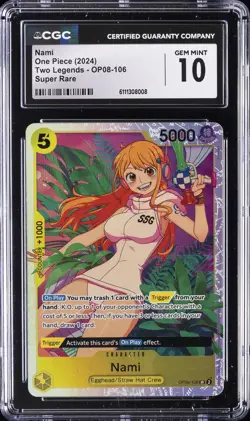 2024 ONE PIECE TWO LEGENDS SUPER RARE #OP08-106 NAMI CGC 10 GEM MINT - Image 1