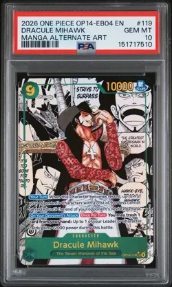 2026 ONE PIECE MANGA ALTERNATE ART OP14-EB04-119 DRACULE MIHAWK PSA 10 - Image 1