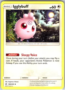 Igglybuff 168/236 Uncommon Regular Card SM - Cosmic Eclipse Pokemon TCG NM - Image 1