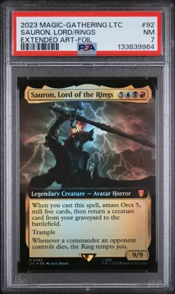 2023 MAGIC THE GATHERING EXTENDED ART-FOIL #92 SAURON LORD OF THE RINGS PSA 7 - Image 1
