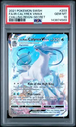 2021 POKEMON SWSH CHILLING REIGN SECRET FULL ART/ICE RIDER CALYREX VMAX PSA 10 - Image 1
