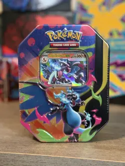 Pokemon TCG Mega Charizard ex Factory Sealed Tin Box - Charizard X - 4 Packs - Image 1