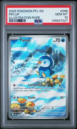 2025 POKEMON PFL EN-PHANTASMAL FLAMES ILLUSTRATION RARE #098 PIPLUP PSA 10 - Image 1