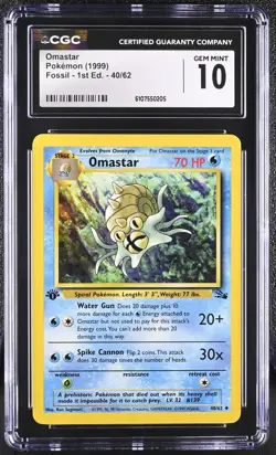 CGC GEM MINT 10 Pokemon Omastar 40/62 1999 Fossil 1st Edition - Image 1