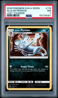 2018 POKEMON SUN & MOON LOST THUNDER #119 ALOLAN PERSIAN PSA 7 - Image 1