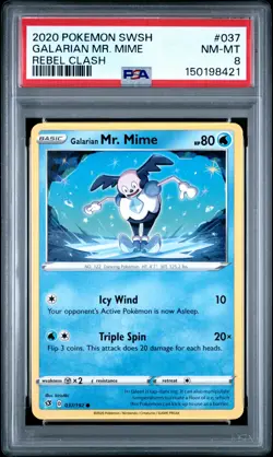 2020 POKEMON SWORD & SHIELD REBEL CLASH #037 GALARIAN MR. MIME PSA 8 - Image 1
