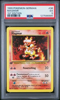 1999 POKEMON GERMAN 1ST ED #36 MAGMAR PSA 5 - Image 1