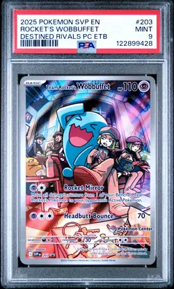 2025 POKEMON SVP EN-SV BLACK STAR PROMO #203 TEAM ROCKET'S WOBBUFFET PSA 9 - Image 1