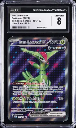 2024 POKEMON TEMPORAL FORCES ULTRA RARE - HOLO #186 IRON LEAVES EX CGC 8 - Image 1